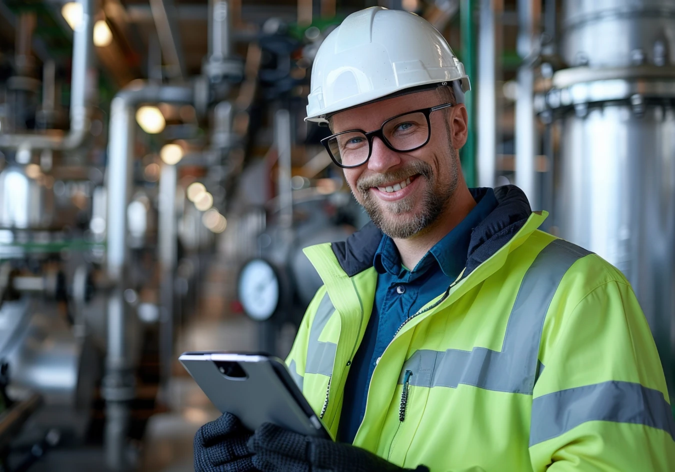 plant Worker happy to communicate with Teams and Power BI