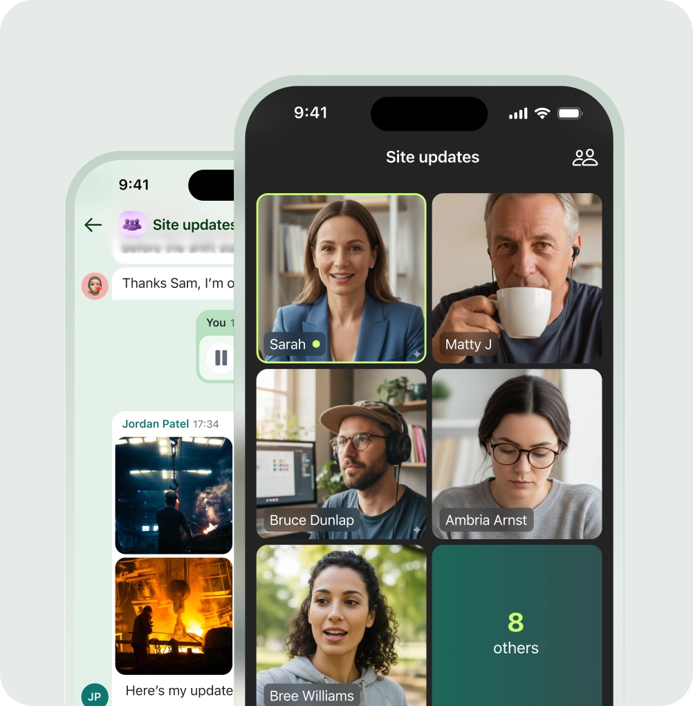 Engagement survey form with statement 'I feel comfortable talking to my manager about issues that come up,' rating options from Strongly Disagree to Strongly Agree, and a Submit button; a pop-up message congratulates Kelly for three years with the team.