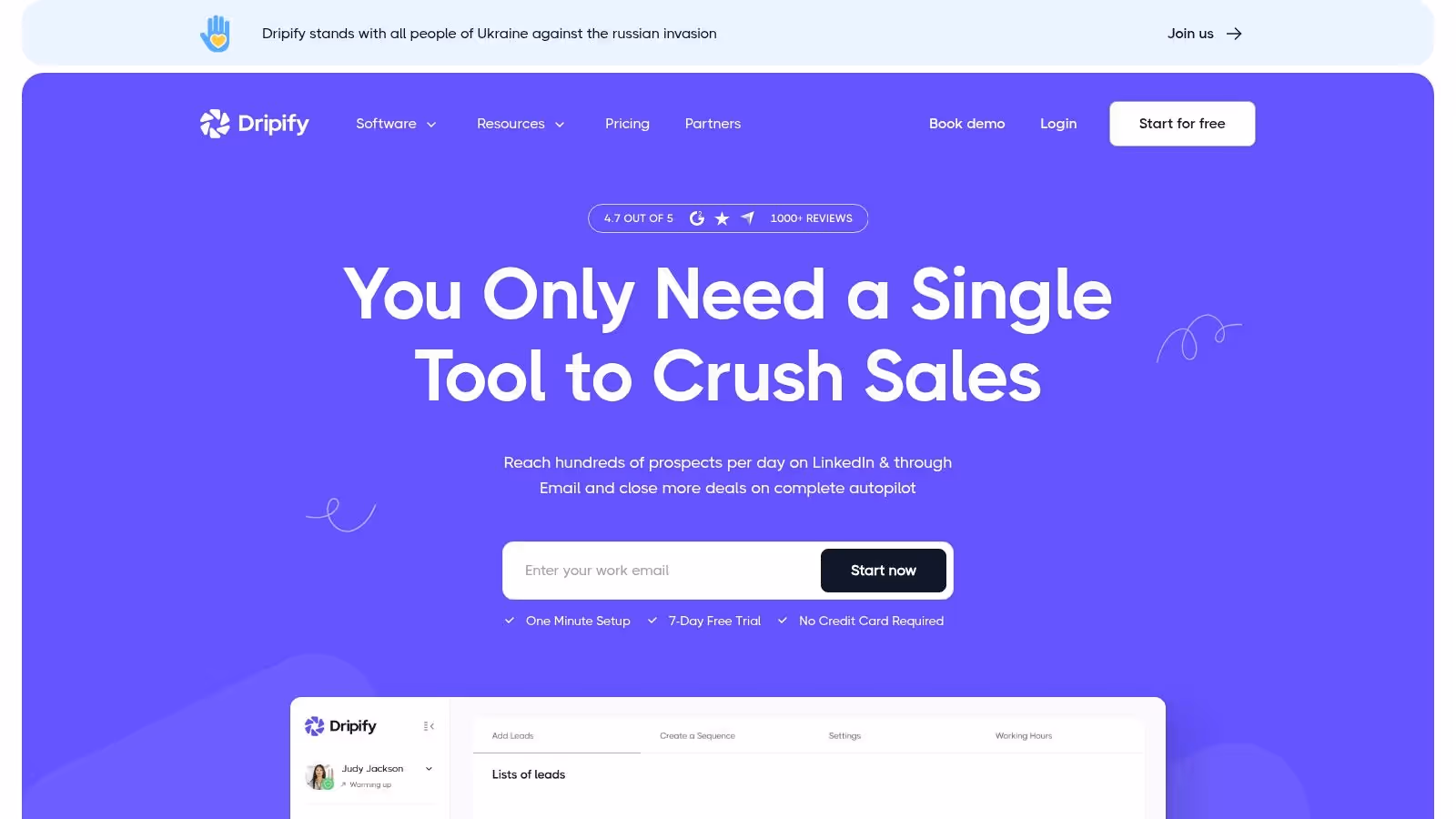 Dripify dashboard showing campaign analytics and user data