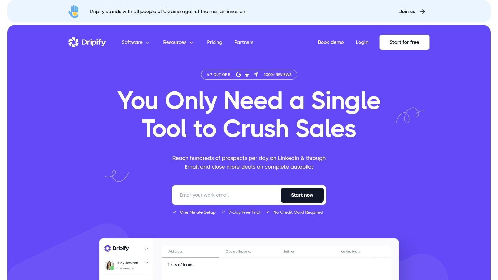 Dripify dashboard showing campaign analytics and user data