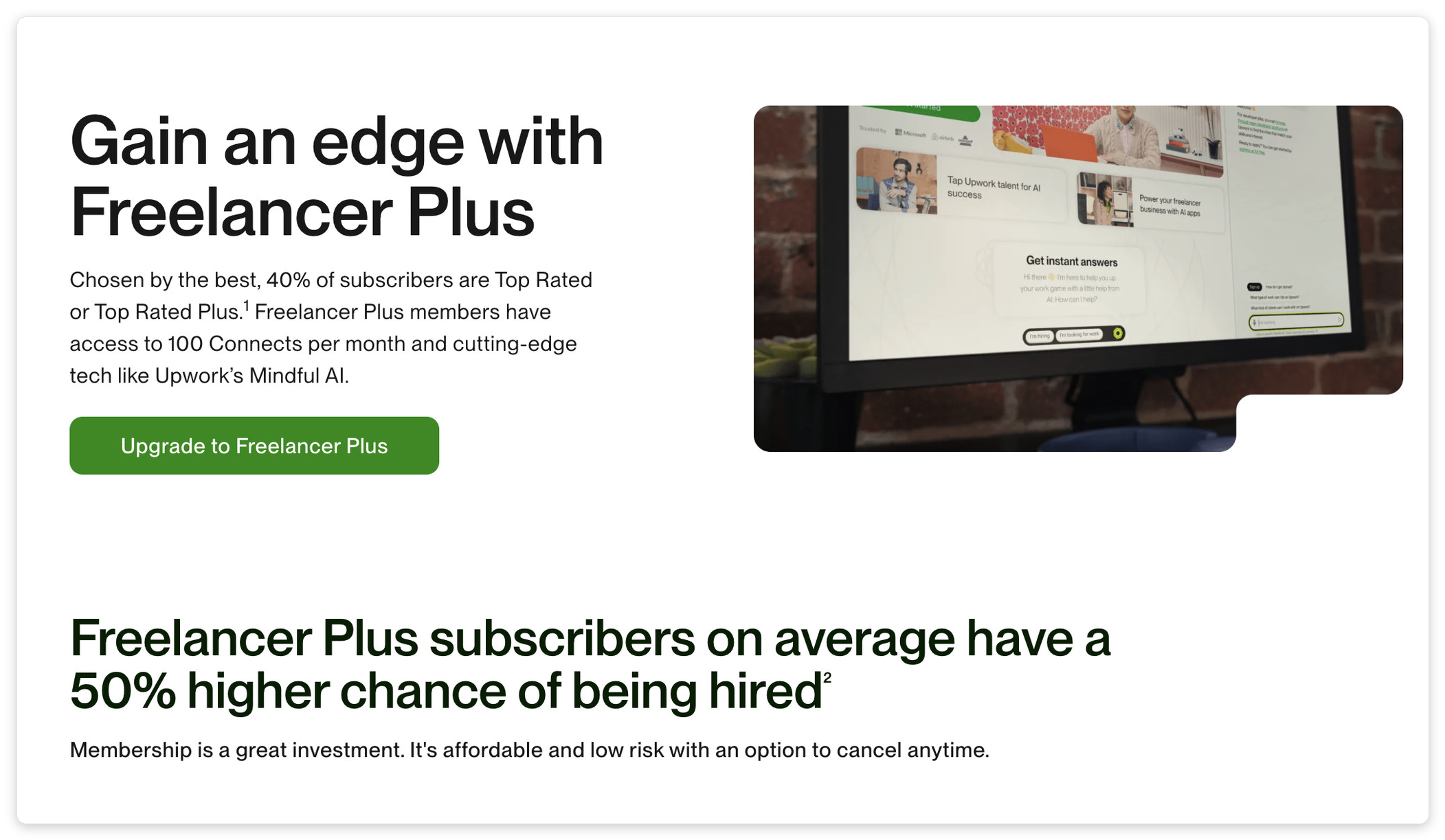 Upwork Freelancer Plus vs Agency Plus pricing page comparison
