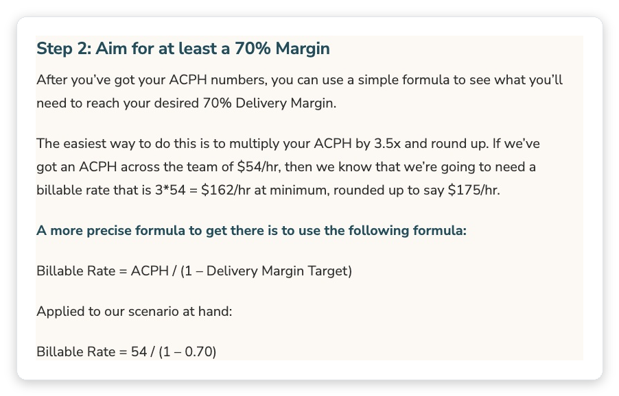 Parakeeto agency billable rate formula: 3x cost-per-hour for a 70% delivery margin