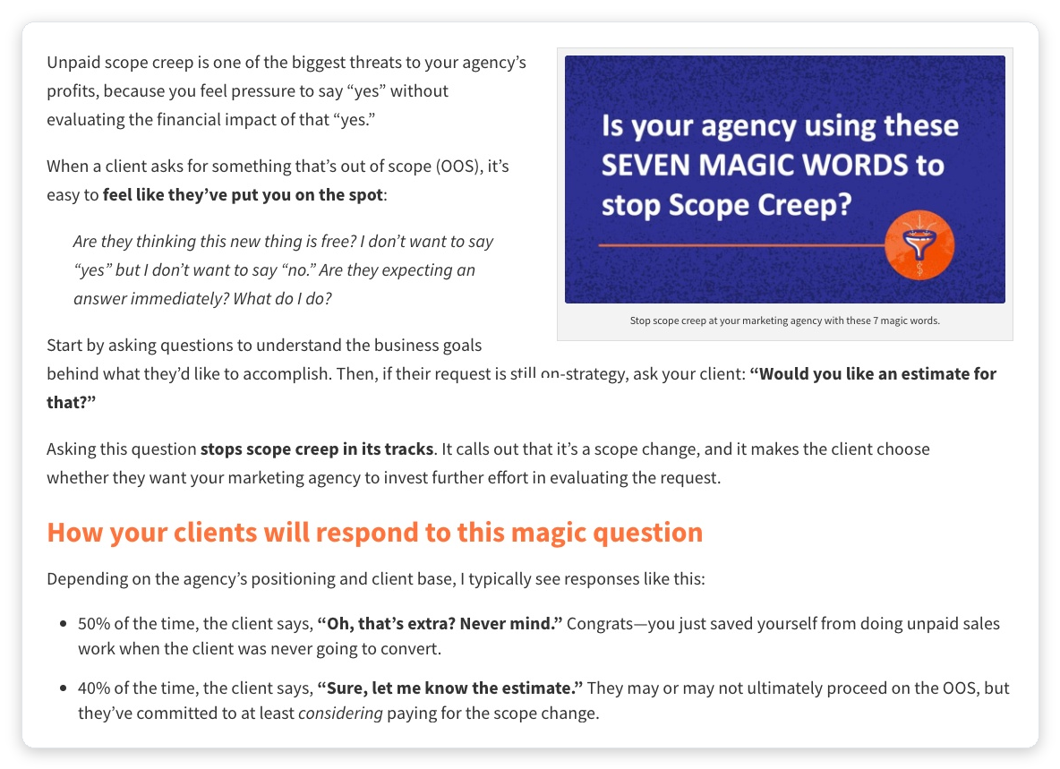 Karl Sakas's seven magic words to stop agency scope creep: Would you like an estimate for that?