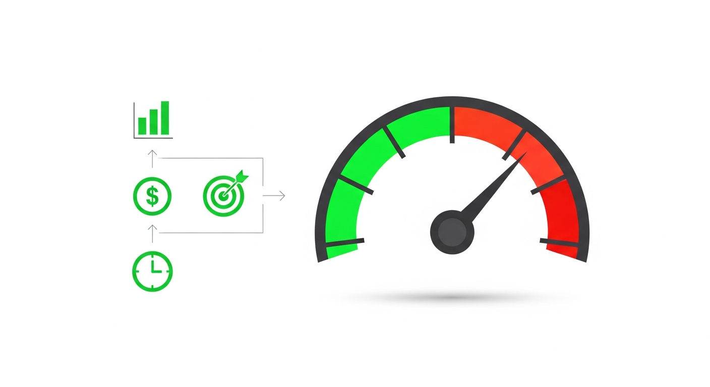 Sales velocity diagram: four input metrics (opportunities, deal size, win rate, cycle time) feeding into a single speed gauge