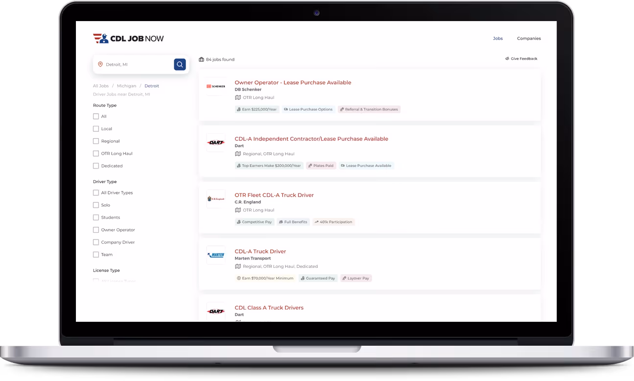 Career site interface example