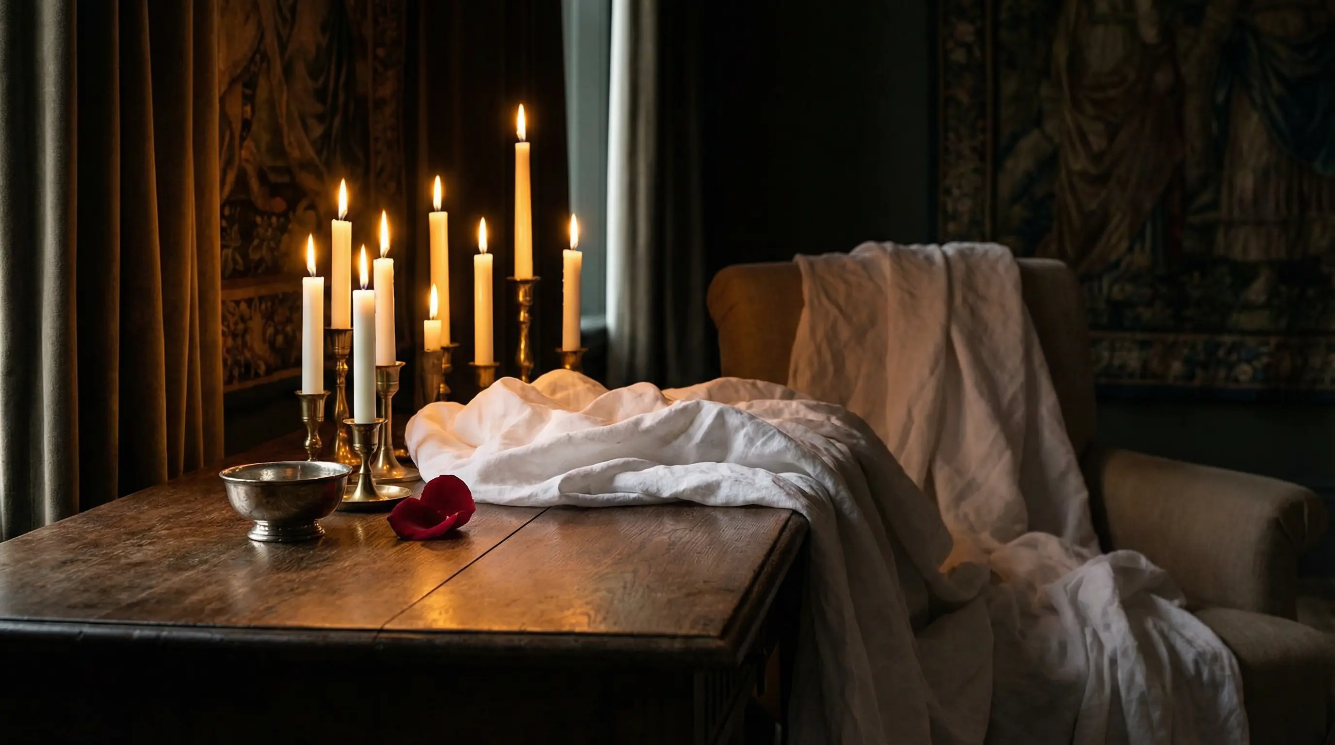 Kerzen und weißes Leinen – Ambiente für Spanische Massage