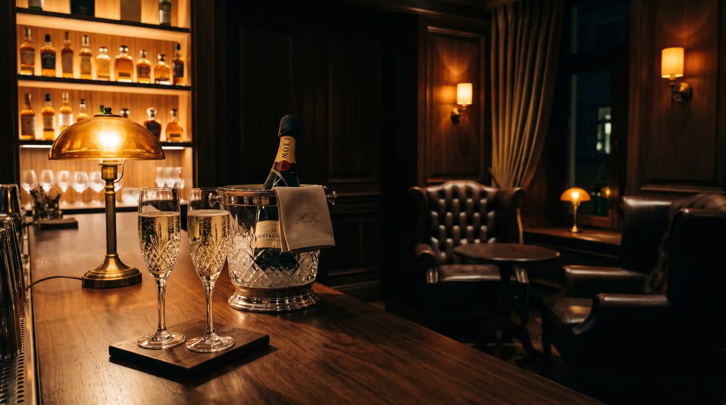 Luxuriöse Hotelbar mit Champagner