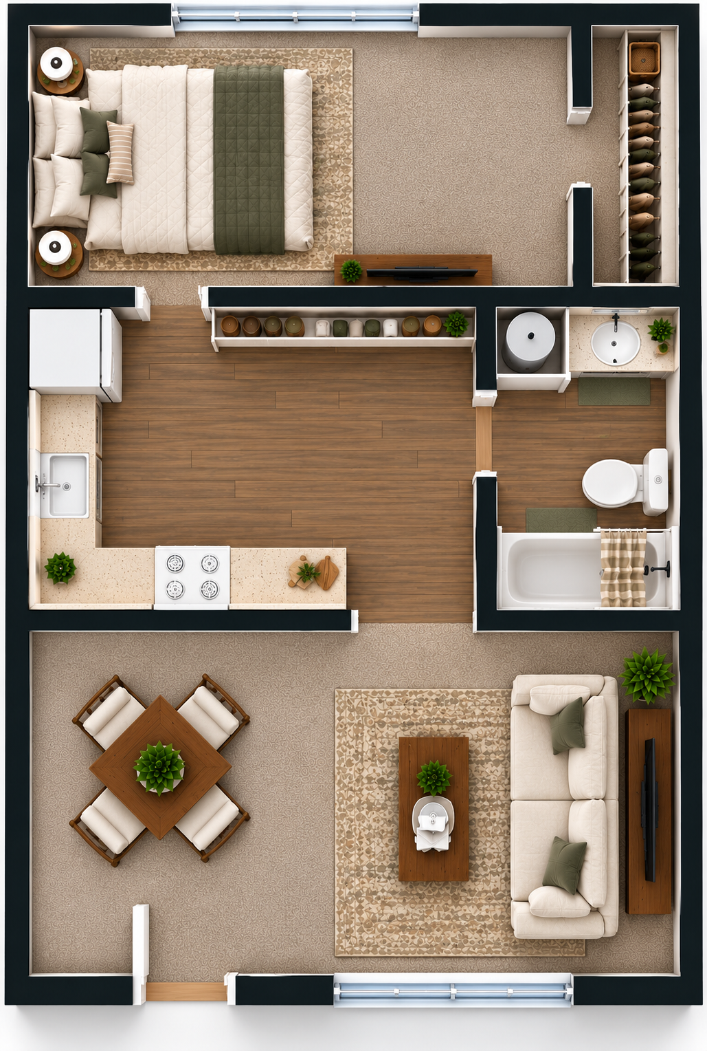 1 Bedroom floor plan layout