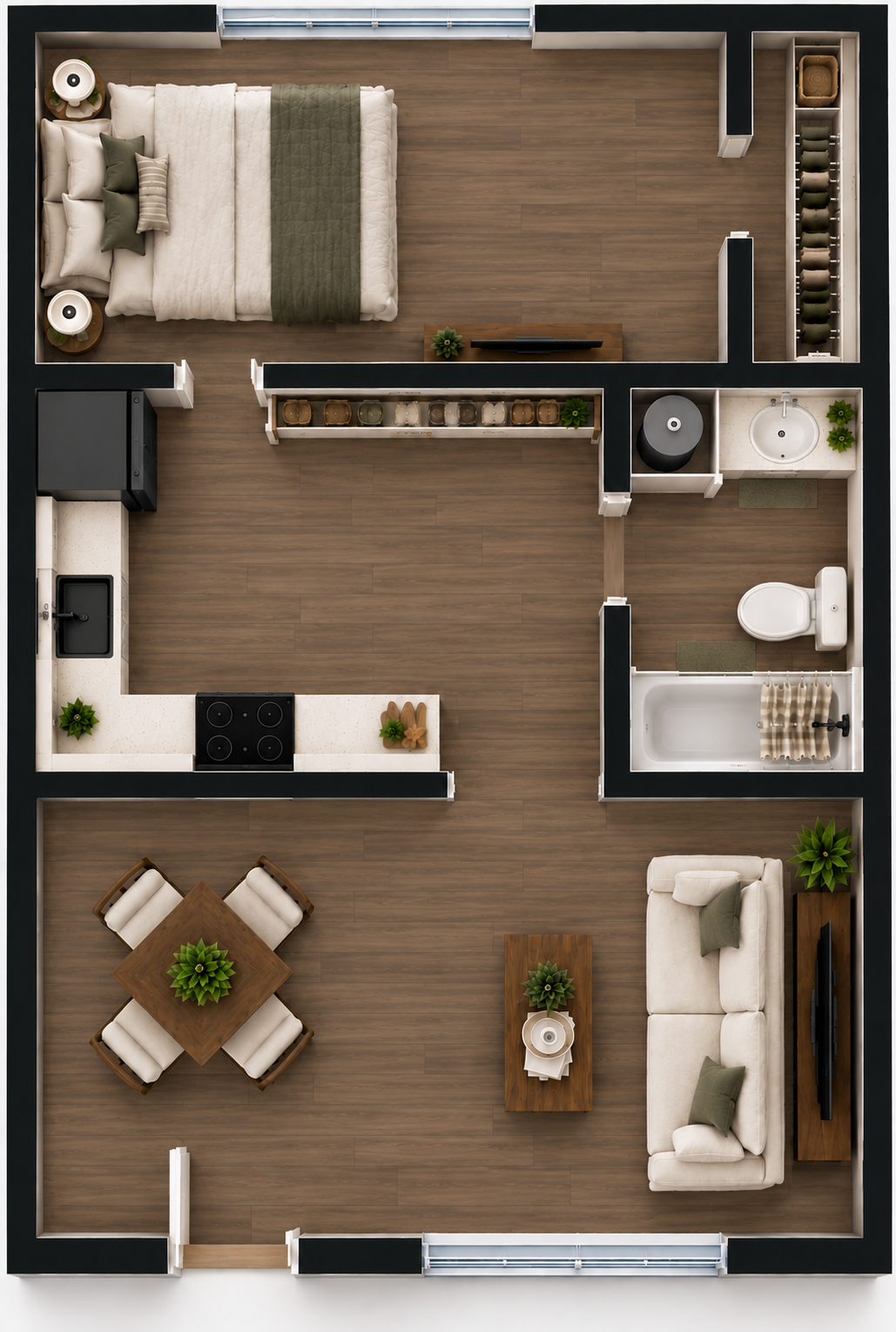 1 Bedroom floor plan layout