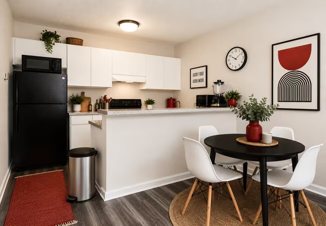 Kitchen with breakfast bar and dining area