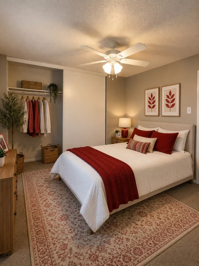 Bedroom with bed and large closet