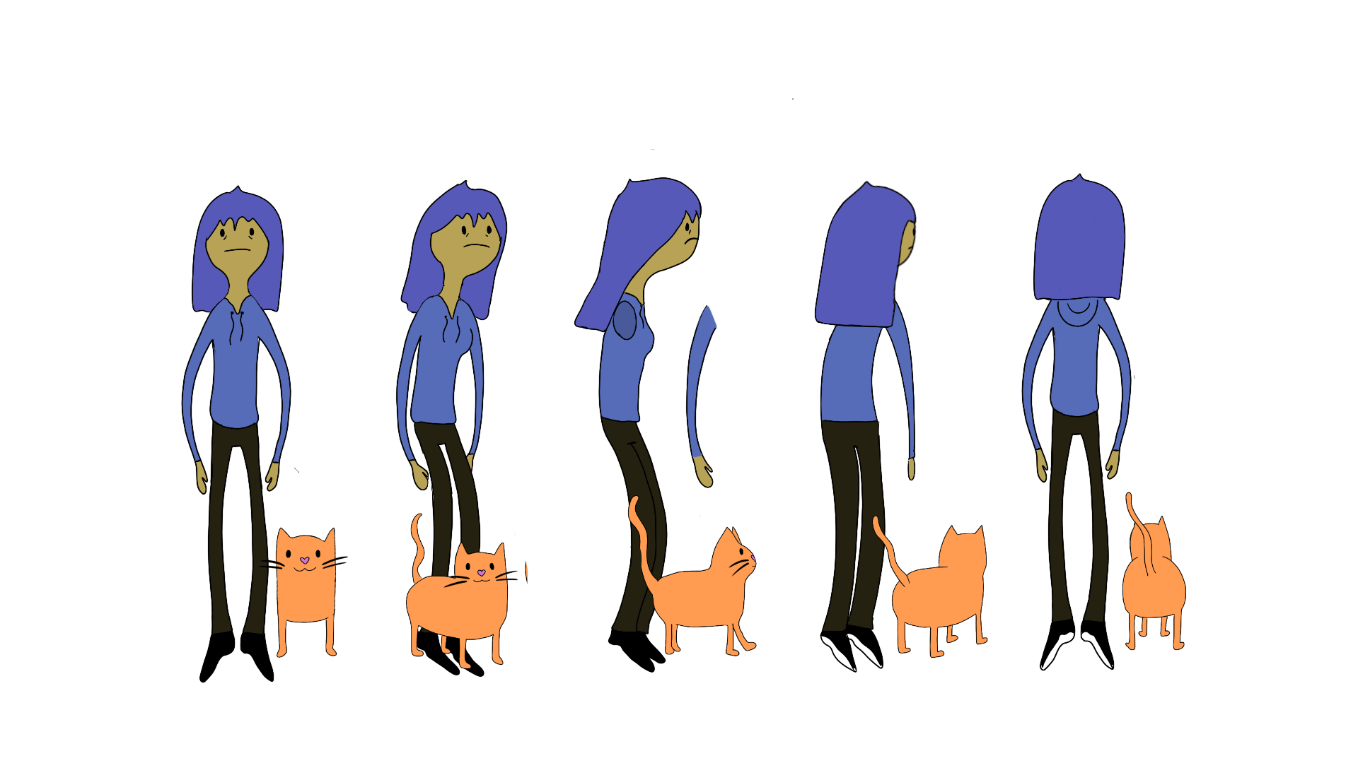 Character turnaround for Cat Lady and the cat