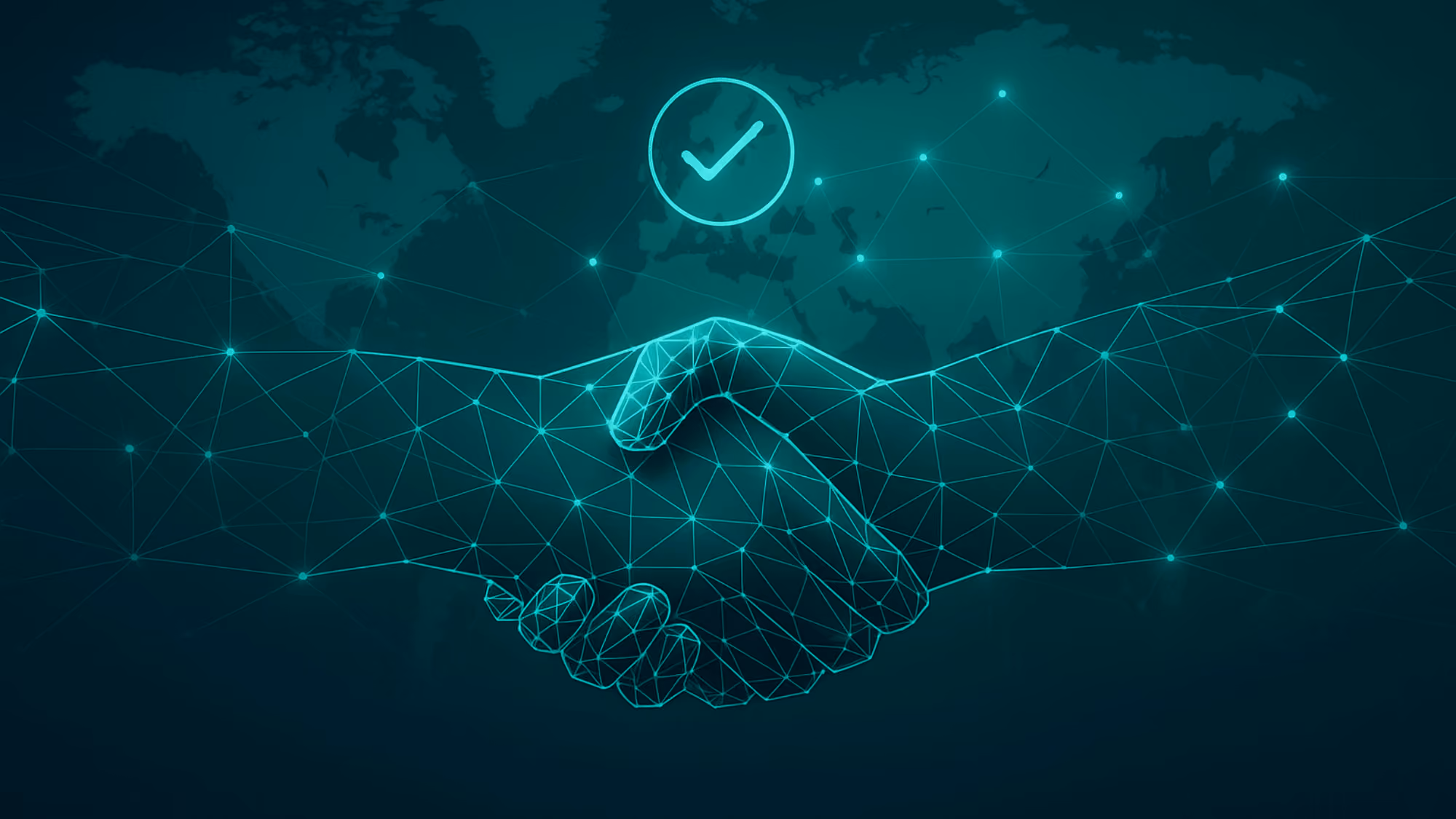 Digital handshake showing secure global payments and Know Your Payee (KYP) fraud prevention