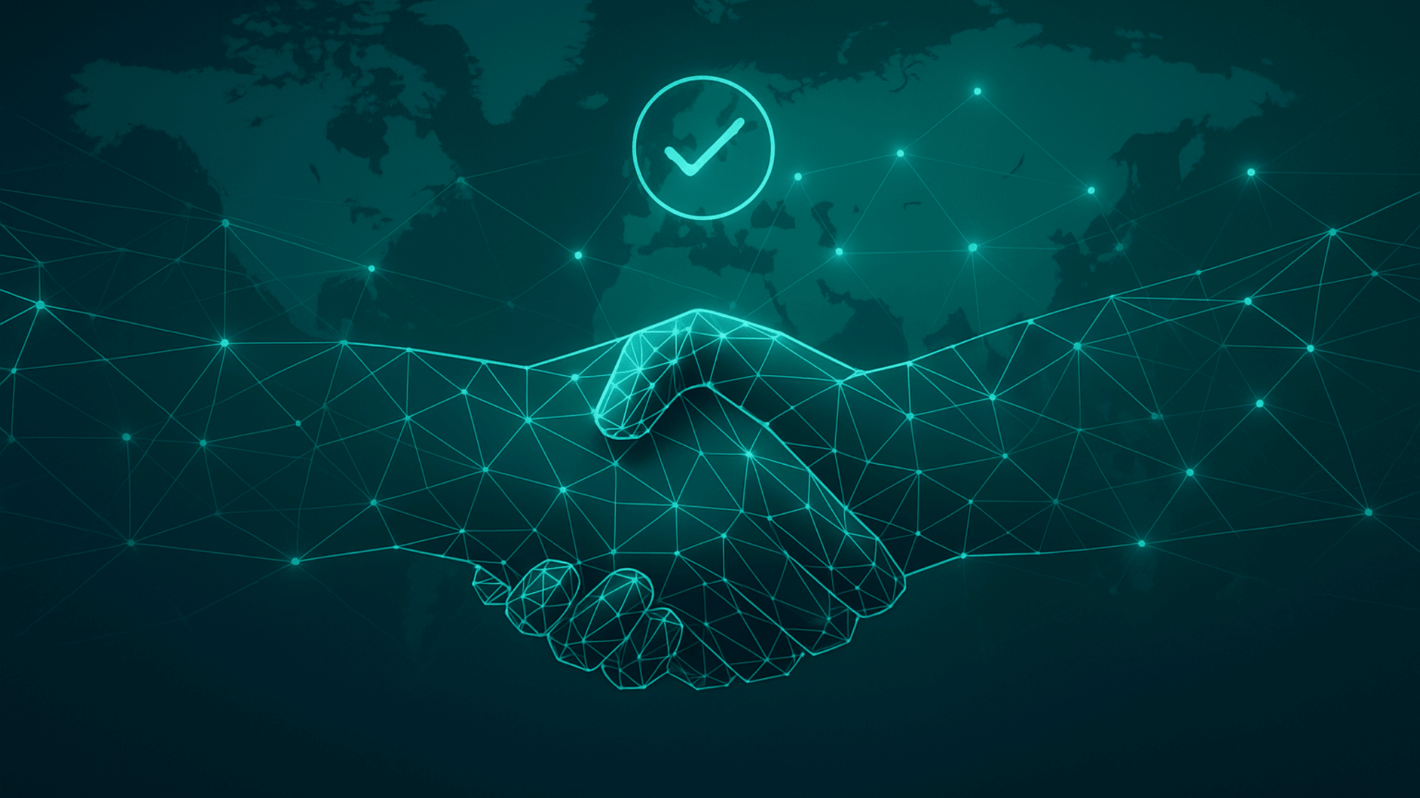 Digital handshake showing secure global payments and Know Your Payee (KYP) fraud prevention