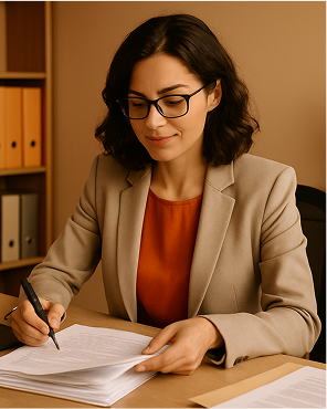 Femme en train de lire document papier dans le cadre de son travail