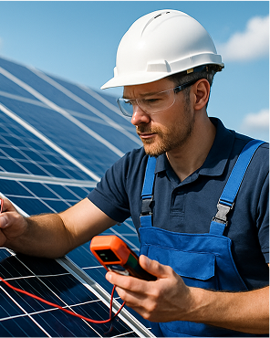 Technicien spécialisé en photovoltaïque en pleine intervention