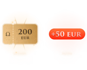 Illustration d'un bon d'achat de 200 EUR avec un bonus de +50 EUR, style ticket doré et badge rouge