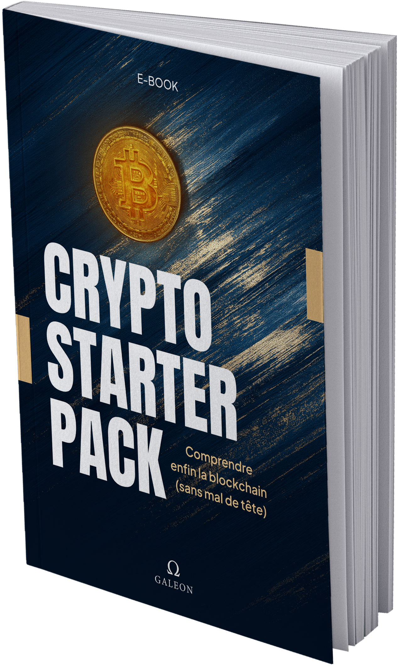 E-book Crypto Starter Pack par Galeon : comprendre enfin la blockchain sans mal de tête, avec visuel de Bitcoin