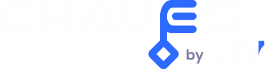 Logo with the text 'CHAVES' in white and blue, with a diamond-shaped key icon integrated into the letter 'E', followed by 'by tnr' in smaller white and purple letters.
