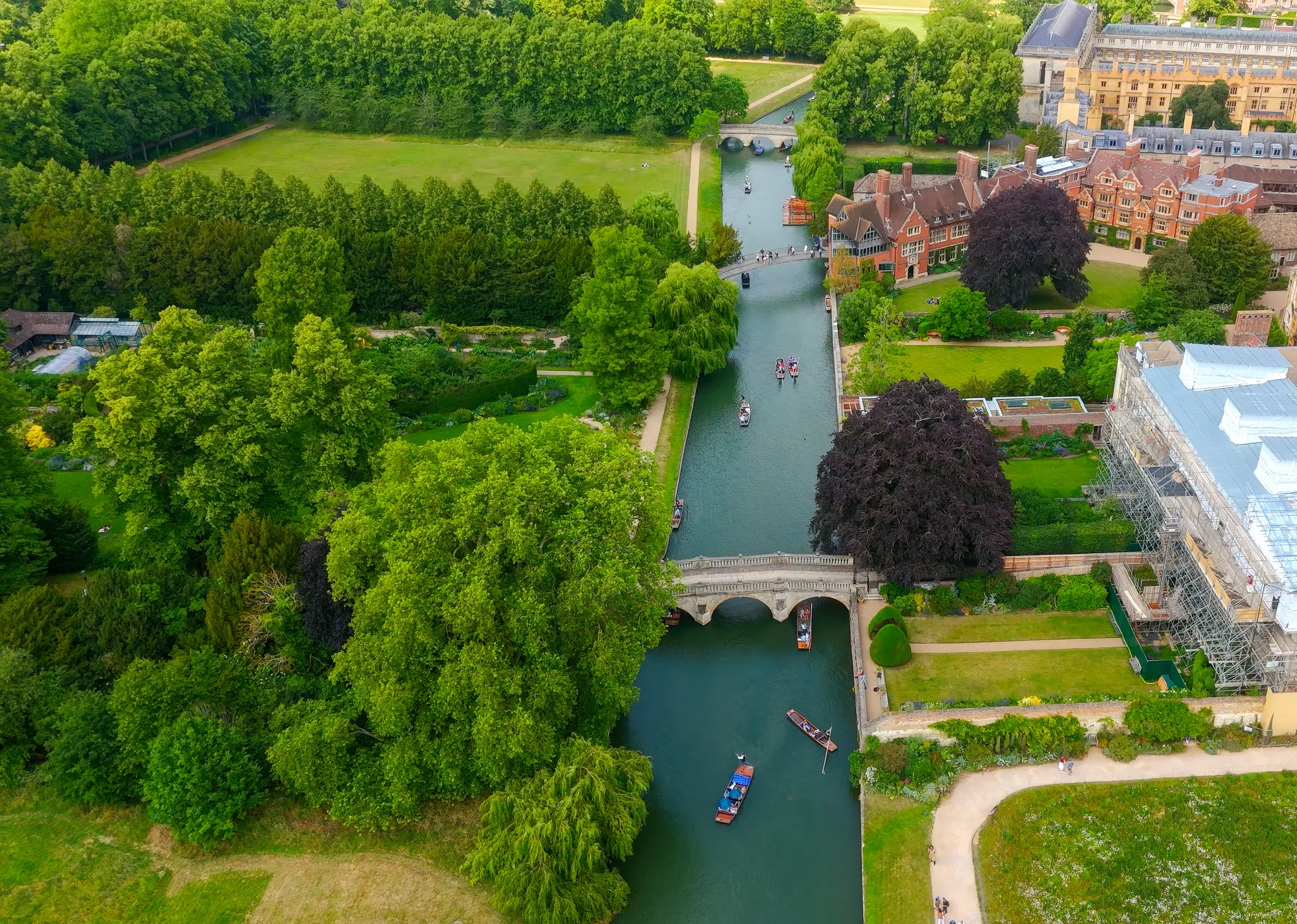 Aerial view of the River Cam and Cambridge colleges