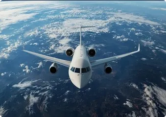 An airplane flying over the earth in the sky.