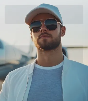 A man wearing sunglasses and a baseball cap.