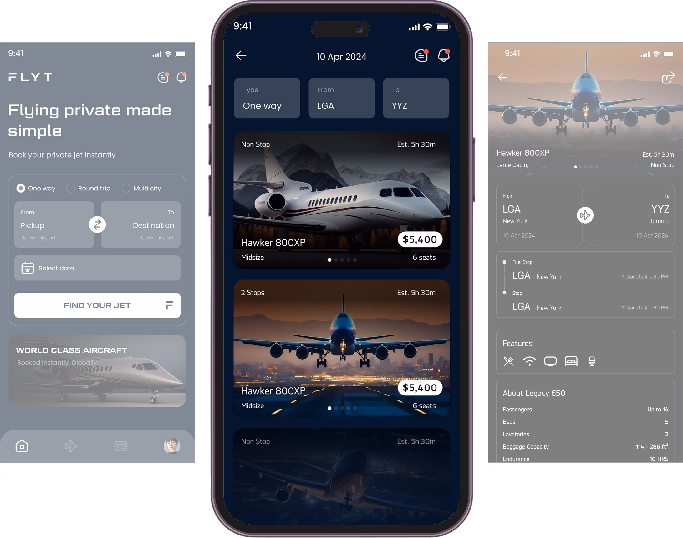 Three screens of a cell phone with a plane on the screen.