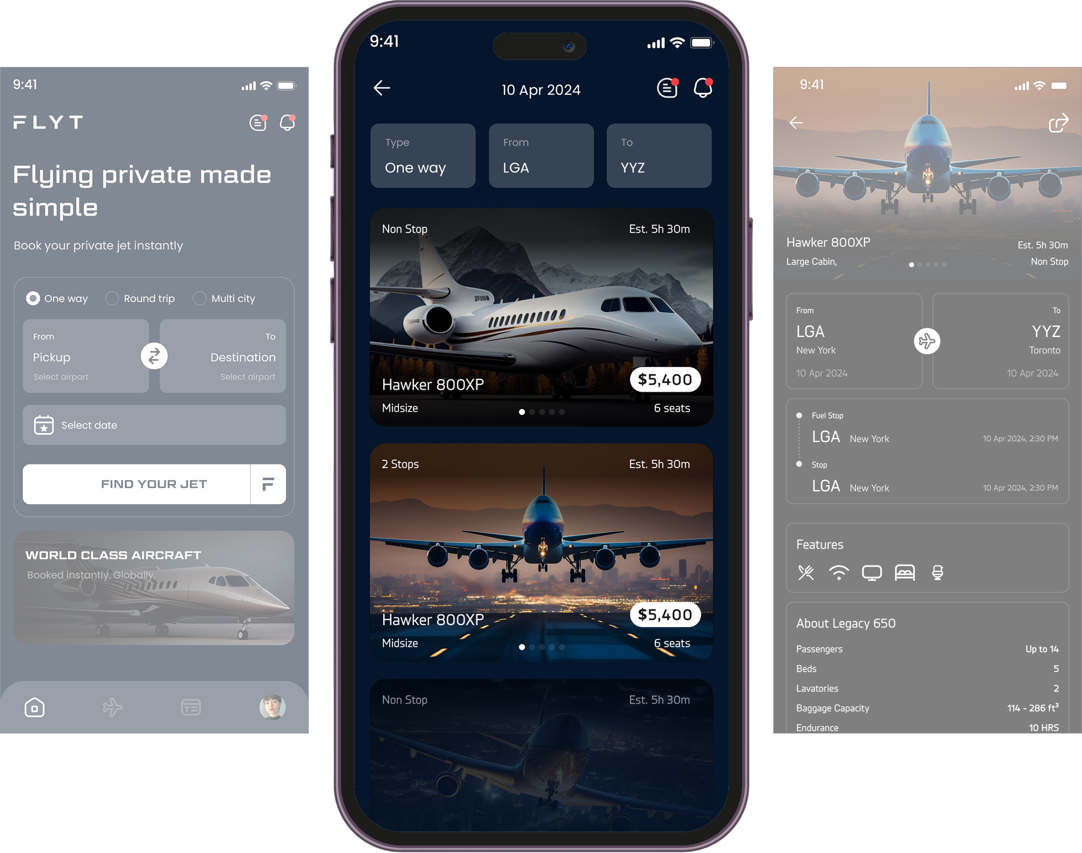 Three screens of a cell phone with a plane on the screen.
