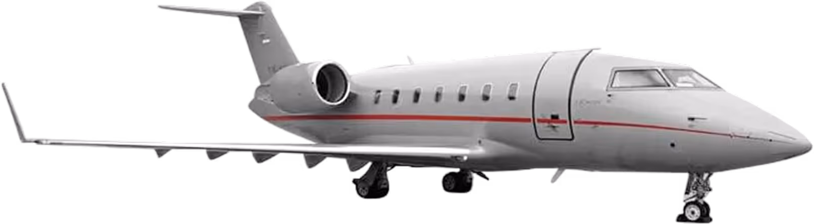 A white airplane with a red stripe on the side.