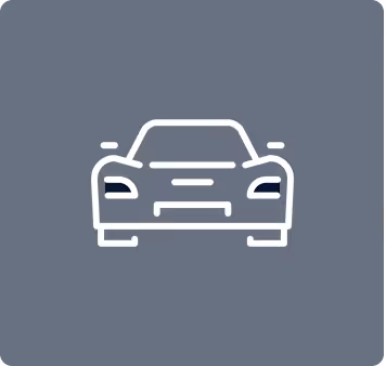 White outline icon of a car front view on a gray background.