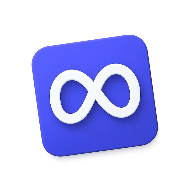 A centered Overchat AI infinity sign floating on a blue rectangle.