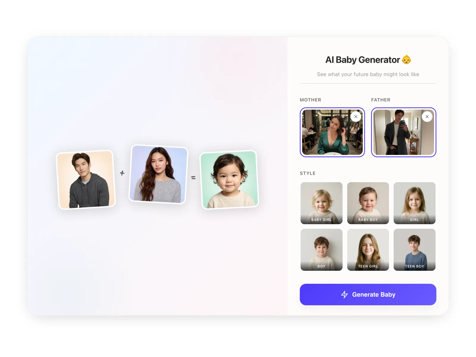 High-quality baby face predictions without watermarks