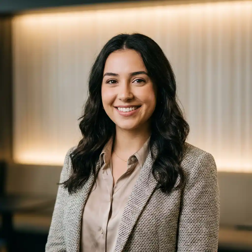 A headshot of a woman created in Overchat AI headshot generator