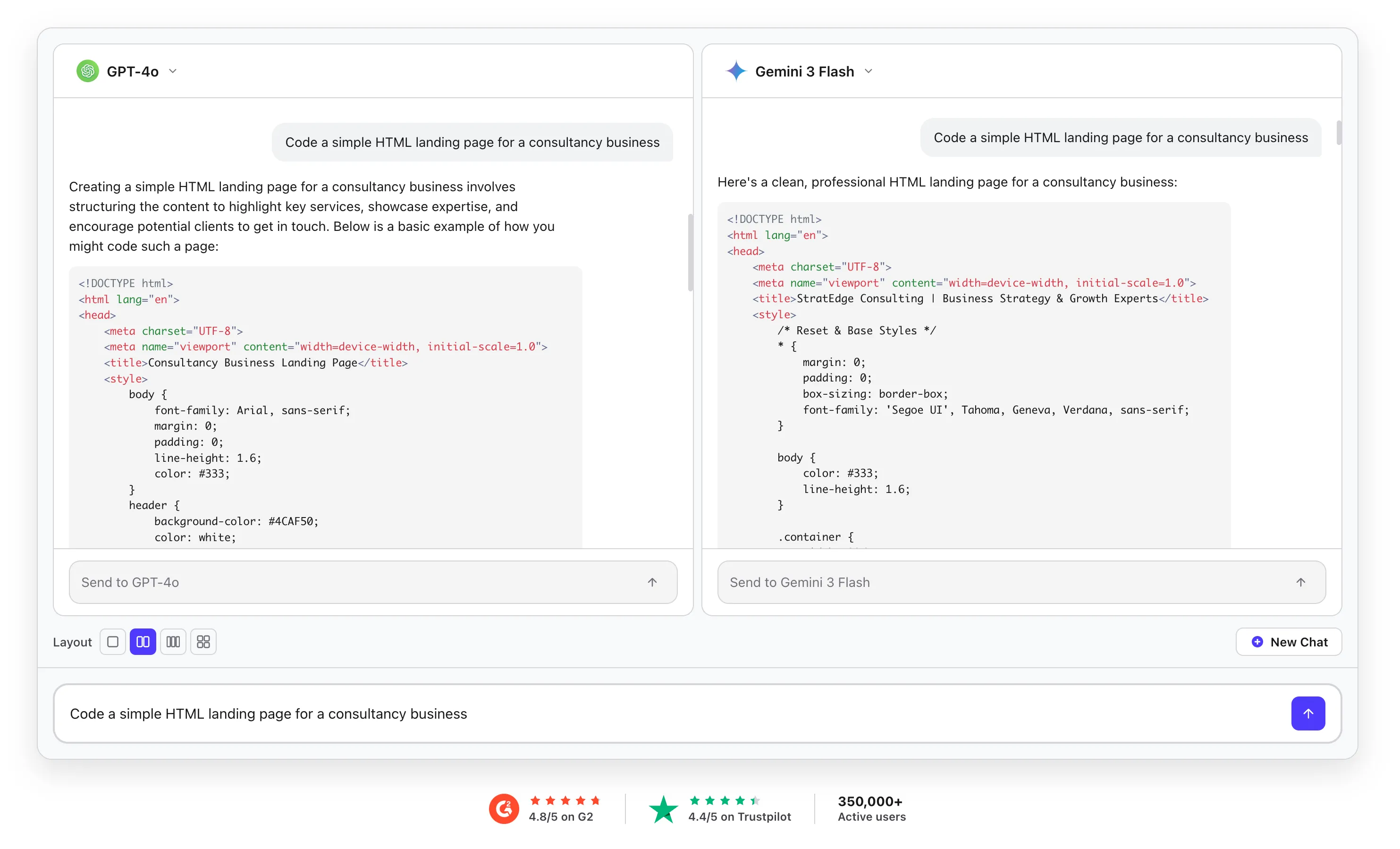 Compare AI models side-by-side in Overchat AI Playground