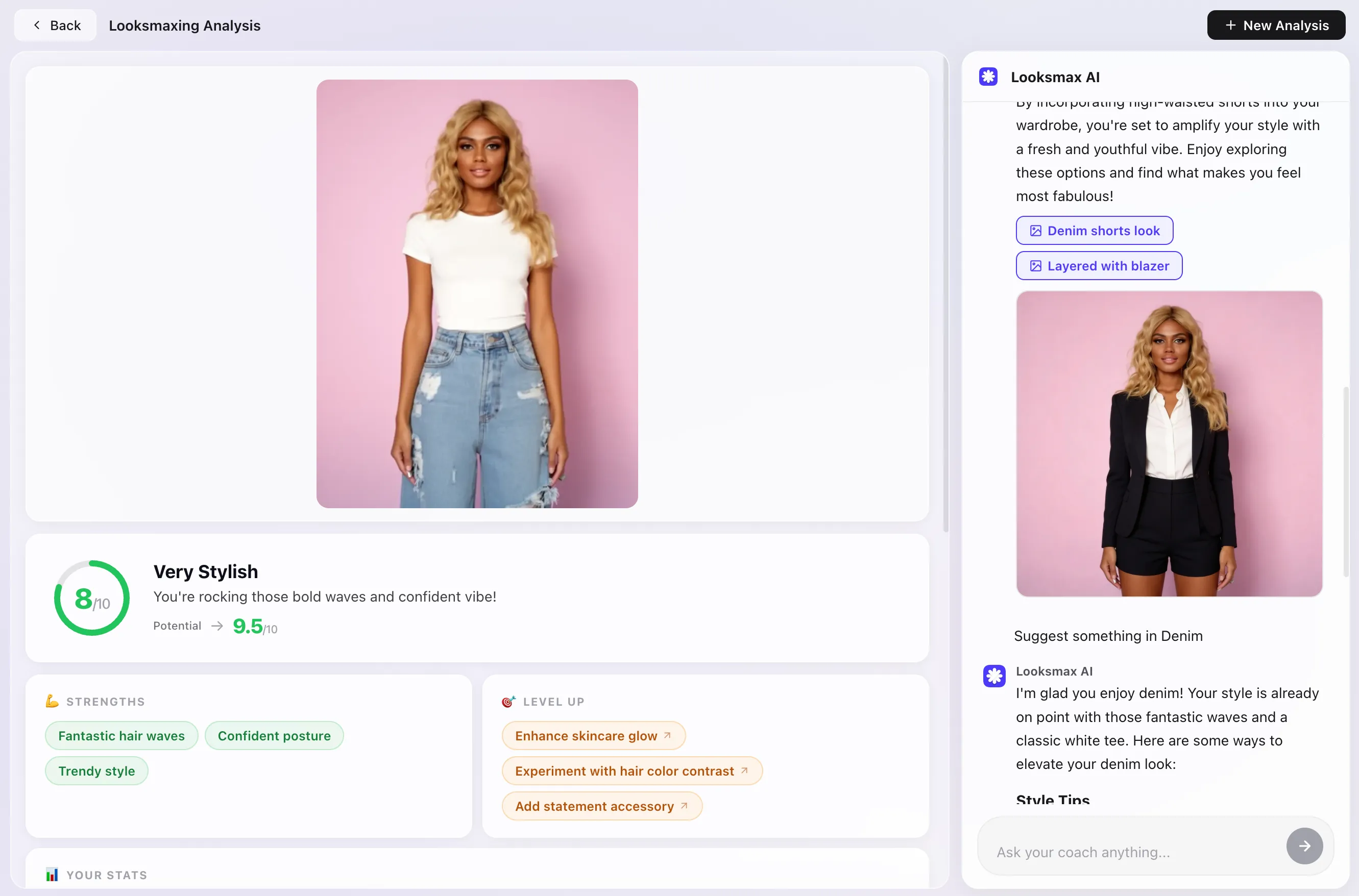 Overchat AI Looksmaxing dashboard