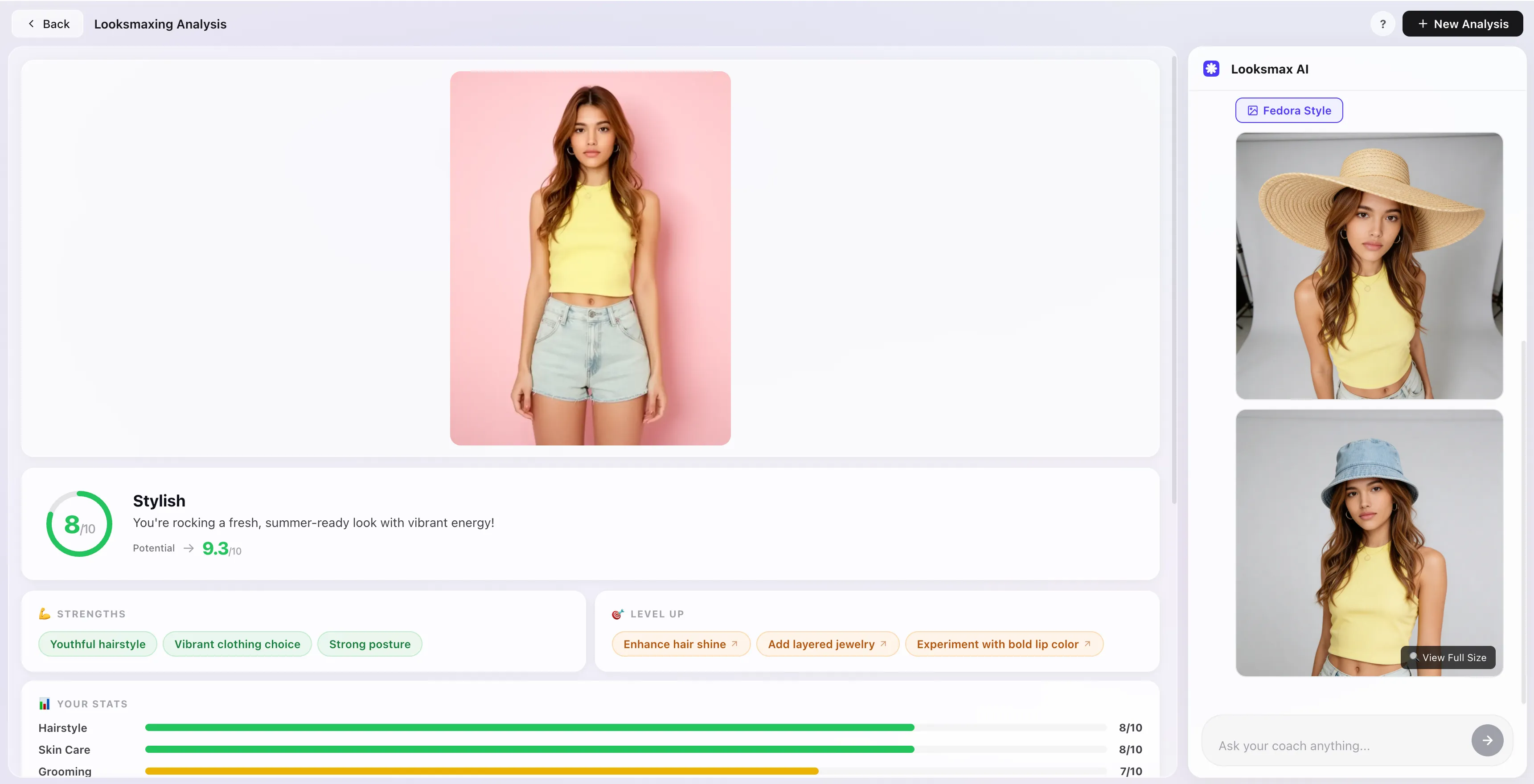 Overchat Looksmax AI score display