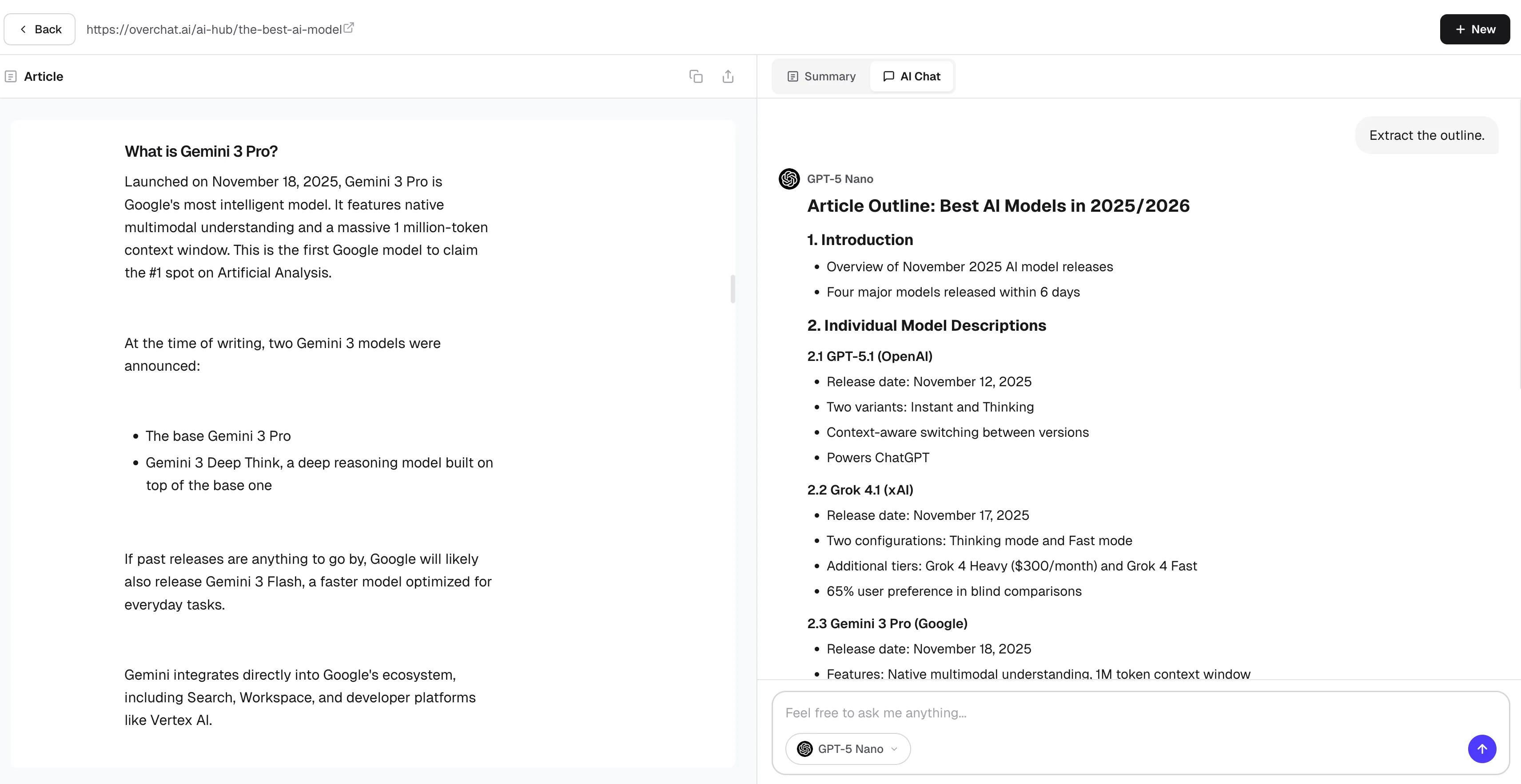 Overchat AI Article Summarizer Online
