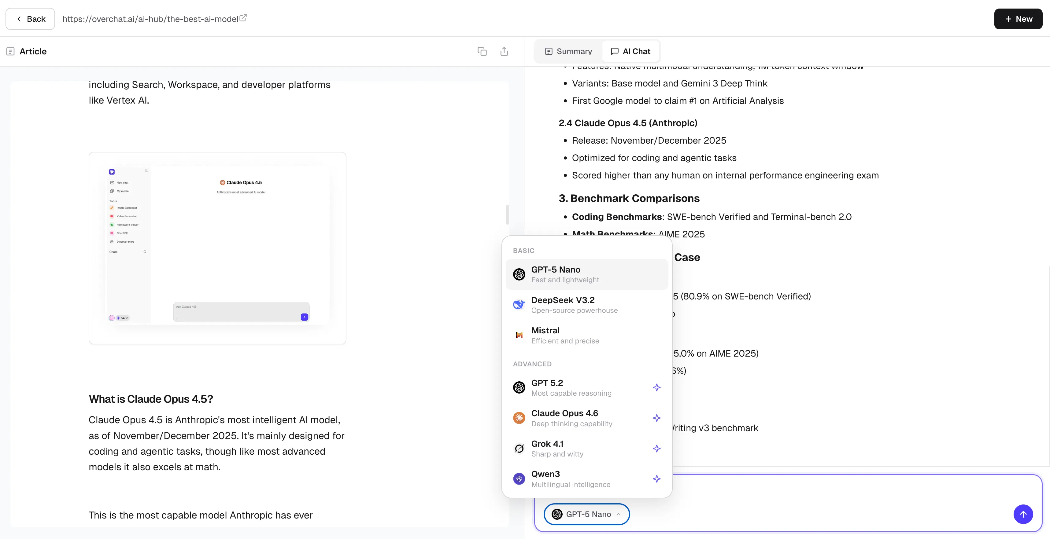 Overchat AI Article Summarizer Online