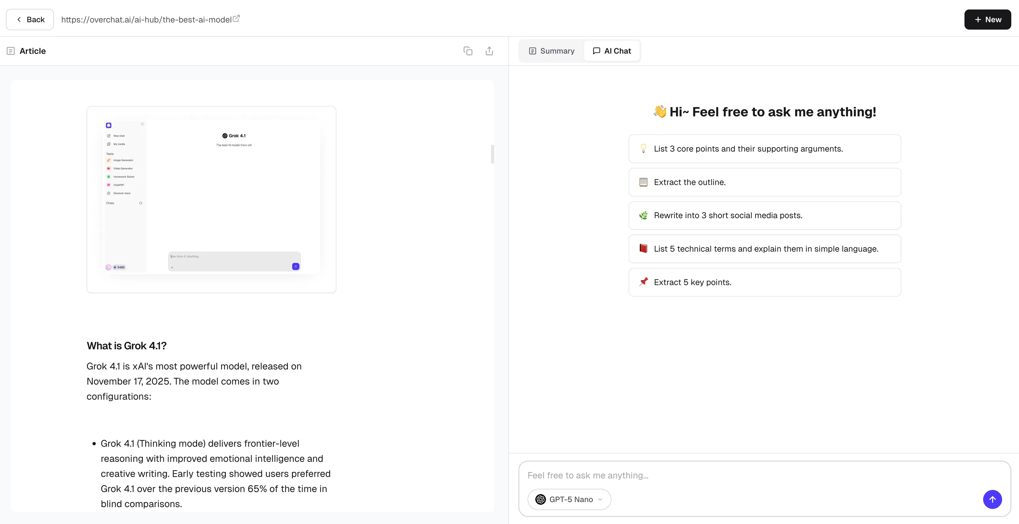 Overchat AI Article Summarizer Online