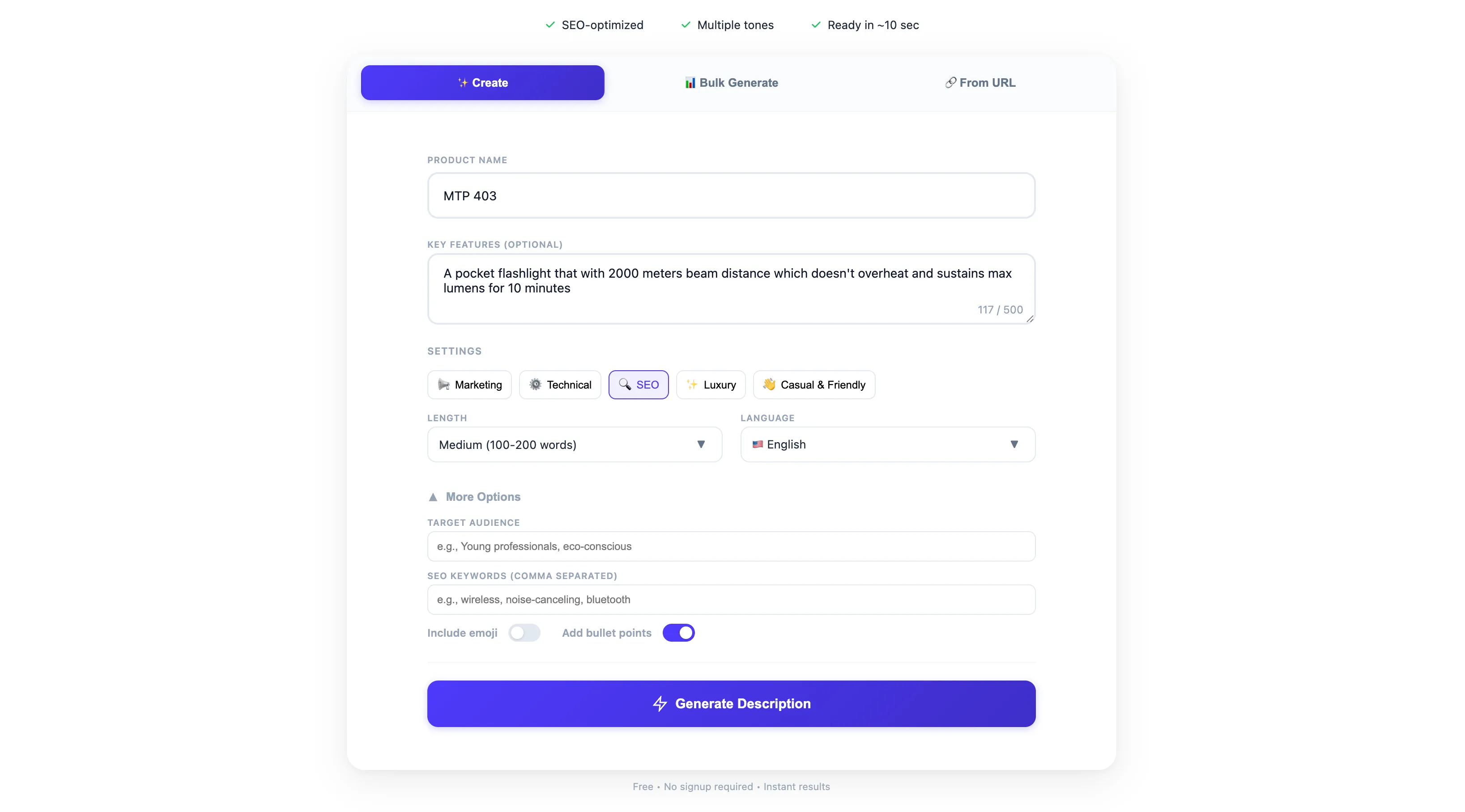 Overchat AI product description generator