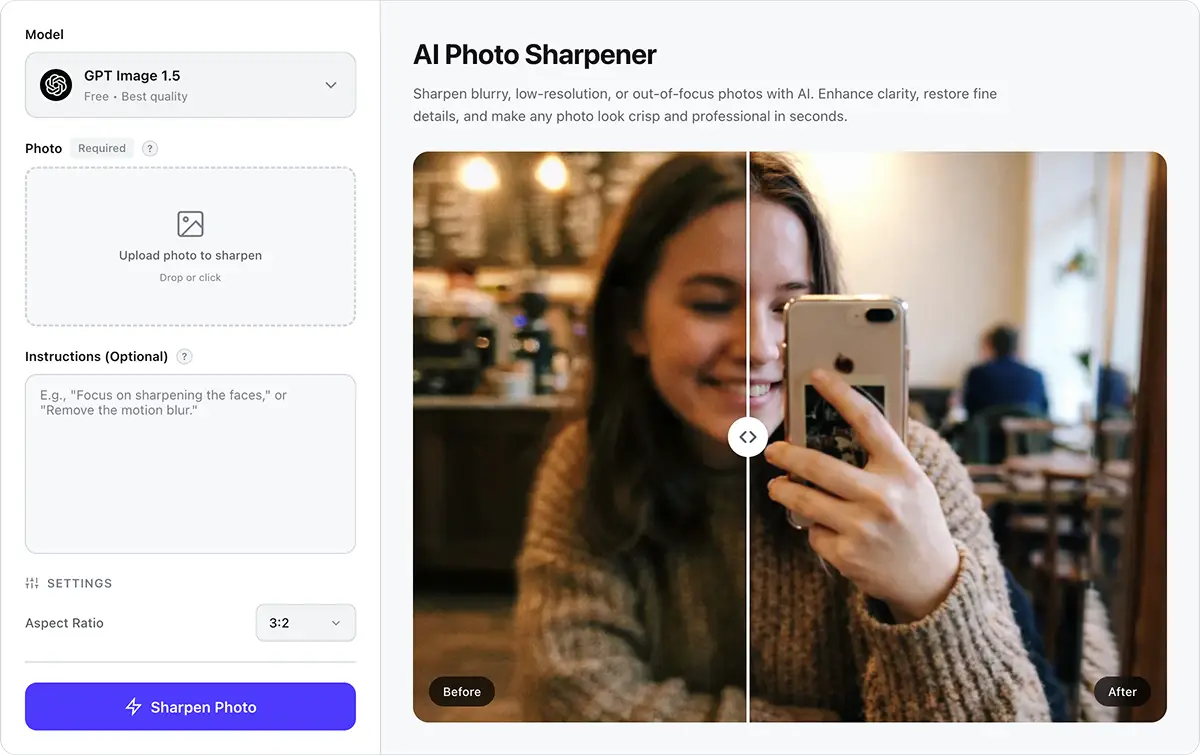 Overchat AI photo sharpen