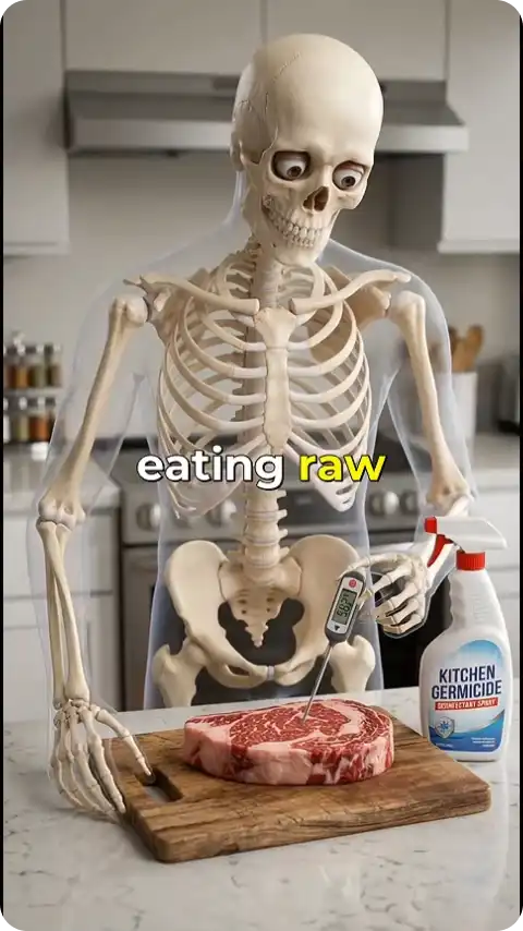Skeleton video faceless reel about eating raw meet
