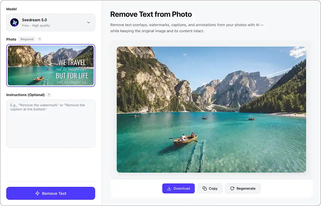 An interface of the Overchat AI text remover