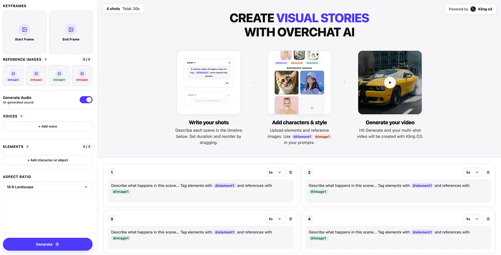 Create multi-shot AI videos with Overchat AI keyframes 