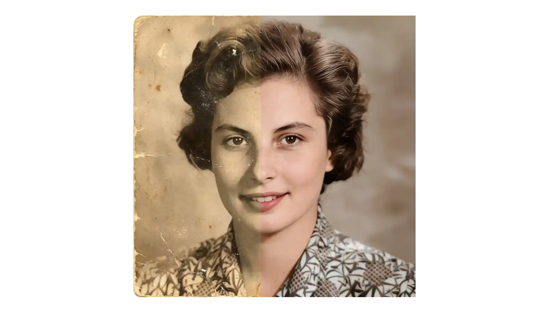 Result of Overchat AI photo colorizer on a portrait photo of a woman