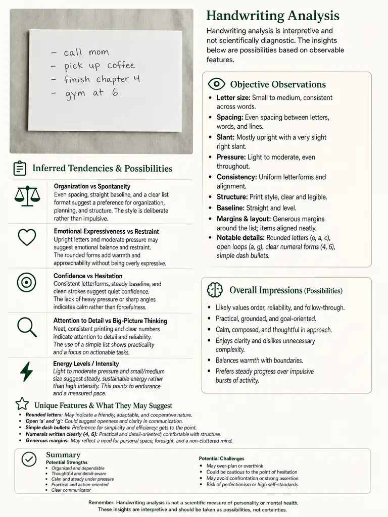 Handwriting analysis board for a print to-do list