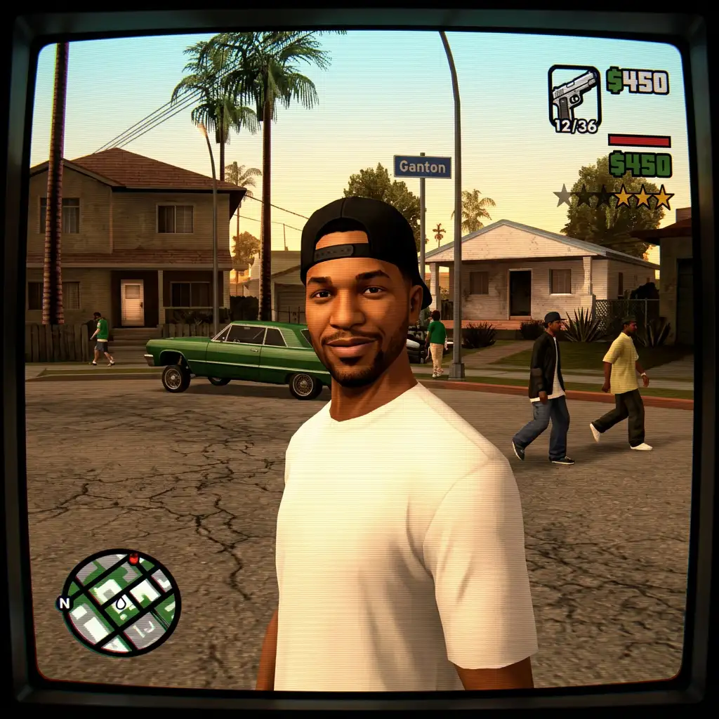 GTA San Andreas Grove Street gameplay screenshot style