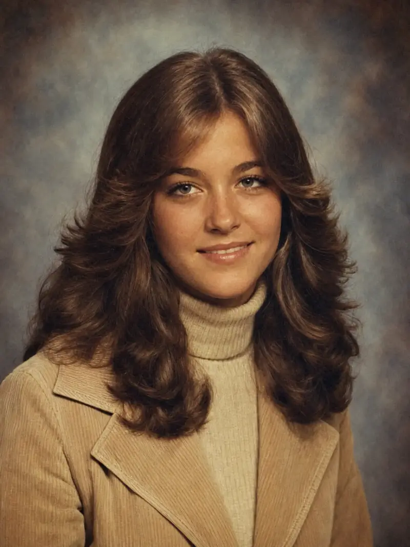 Vintage 1970s yearbook portrait generated from a modern selfie