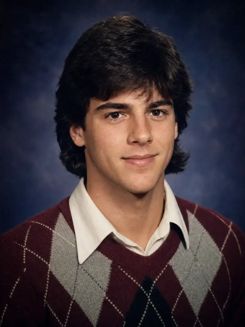 Vintage 1980s yearbook portrait generated from a modern selfie