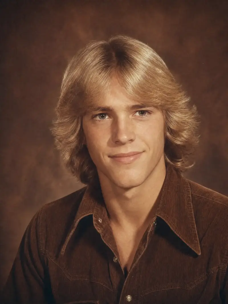 Vintage 1970s yearbook portrait generated from a modern selfie